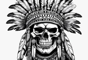 Native American war chief skull with bonnet tattoo idea