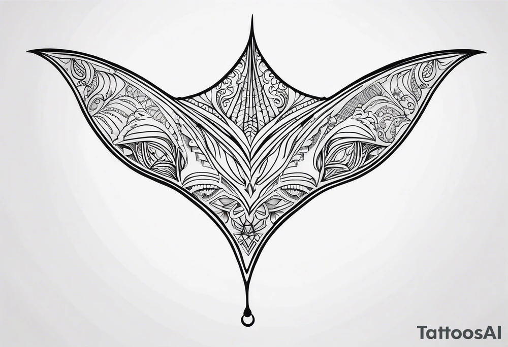 Tattoo sketch of manta ray in outline, without shadows and background, made of sacred ornament, minimalistic Polynesian tattoo design, without thick lines and dark spots, while maintaining the shape of Manta Ray tattoo idea
