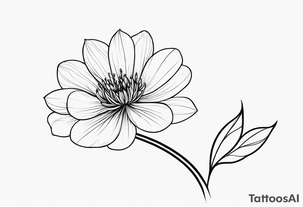 one very simple and no detailed waratha flower with stem in black and white, the few lines possible, fine-line tattoo idea