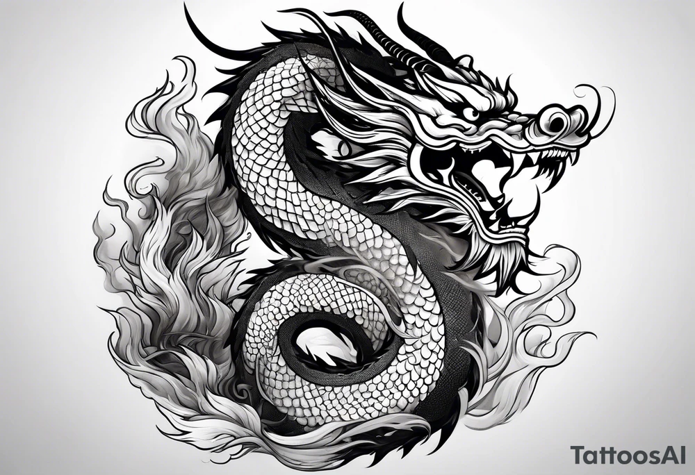 Traditional Chinese Dragon full body and smoke tattoo idea