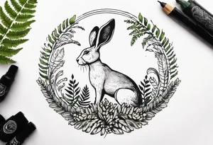 Base Design: circular for upper arm / shoulder. 

Include:
LOVE
ferns
two hares boxing tattoo idea