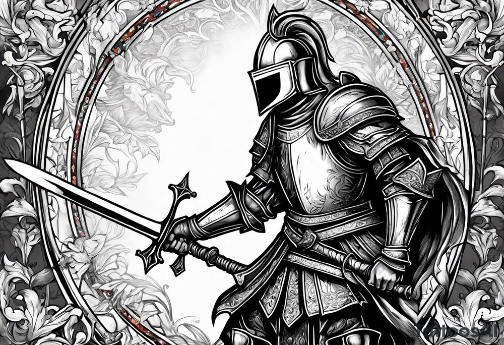 a knight pulling a sword out of the bible tattoo idea