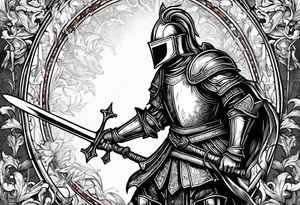 a knight pulling a sword out of the bible tattoo idea