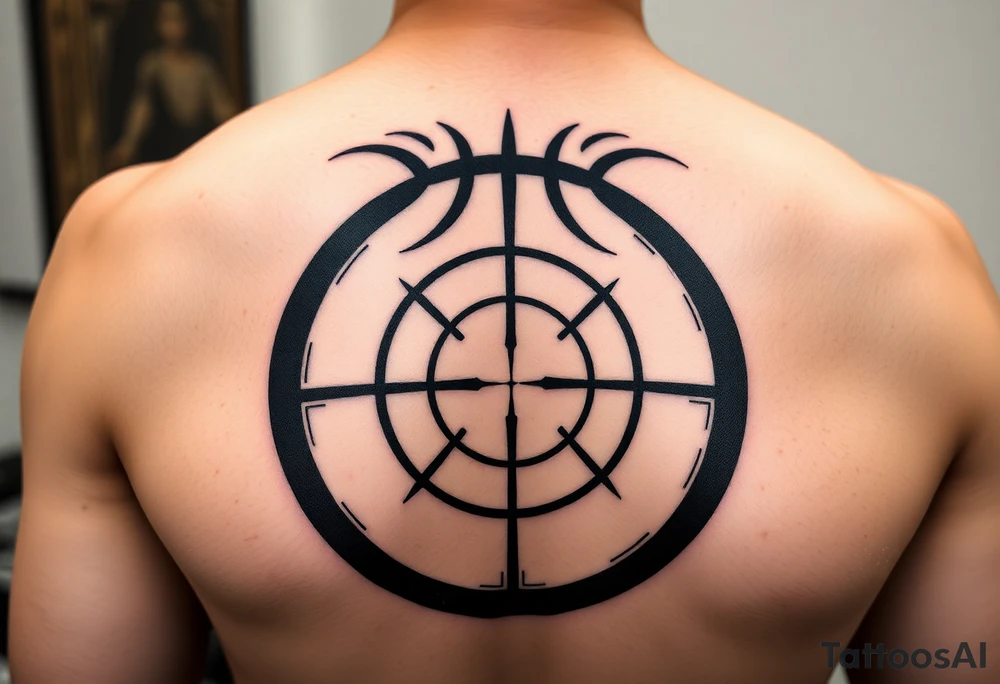 A basketball with a sniper scope reticle 
inside tattoo idea