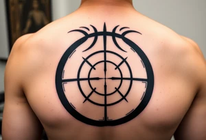 A basketball with a sniper scope reticle 
inside tattoo idea