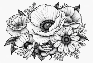 One poppy one rose two daisies tattoo idea