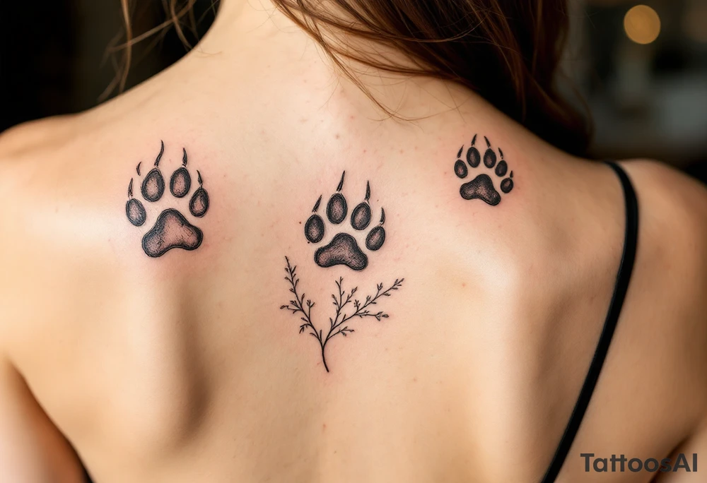 Vintage Etching Style – Paw prints in fine-line, sketch-style black ink, resembling old anatomical drawings or nature illustrations. tattoo idea