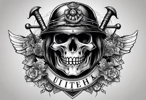 fisherman, a knight's helmet, a floorball ball, a ram's skull tattoo idea