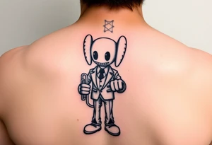 kaws figure wearing Jim Hill High School suit holding a mellophone tattoo idea