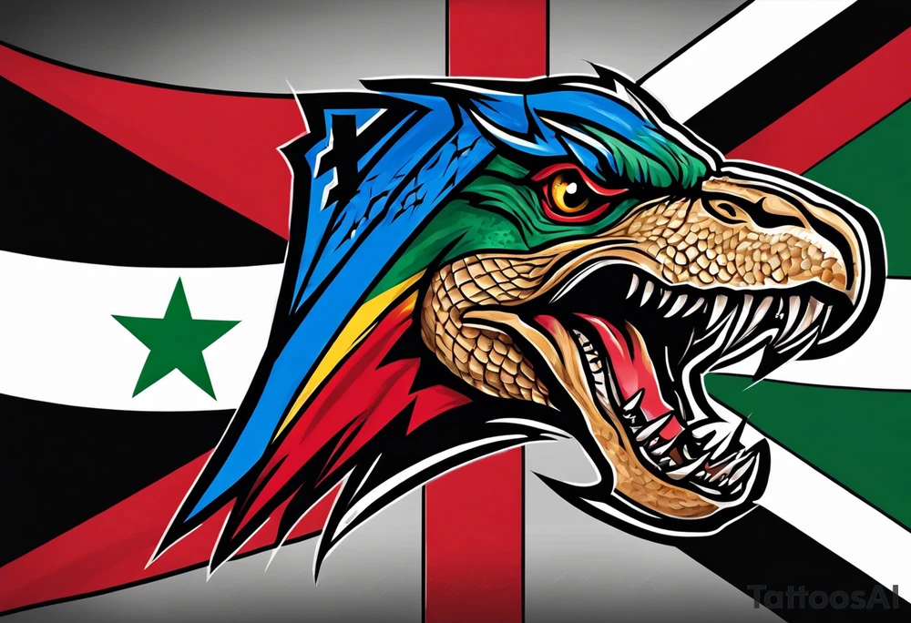 Old school Raptor eating palestine flag tattoo idea