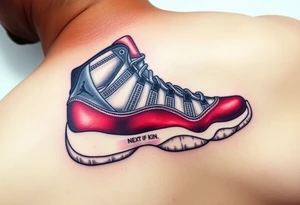 Create a shoe that is like a Jordan 11 but have very similar features and have it say “next of kin”on the sides of the shoe tattoo idea
