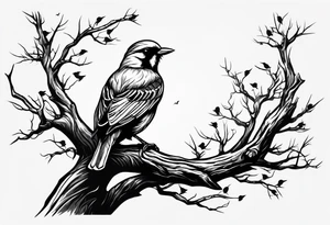 branch of a dead tree with dead birds tattoo idea
