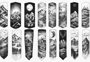 men’s arm sleeve mountains branches tattoo idea