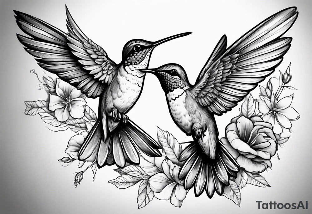 hummingbird with sad angel on swing coming out of tail feathers tattoo idea