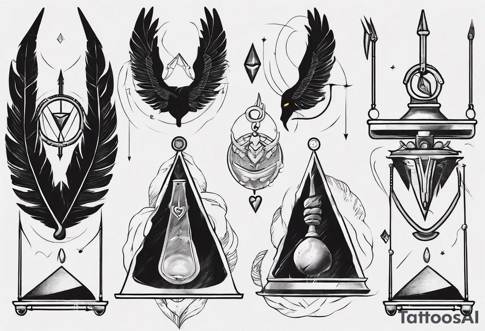 heart and feather on scales anubis weighing of the souls tattoo idea
