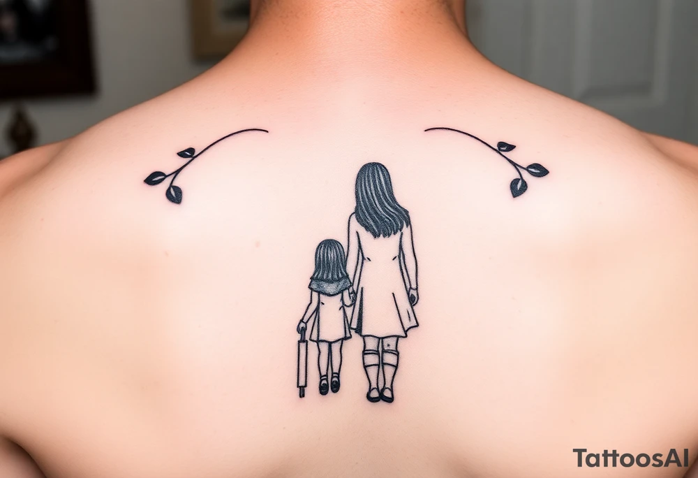 2 daughters and father in as a shadow tattoo idea