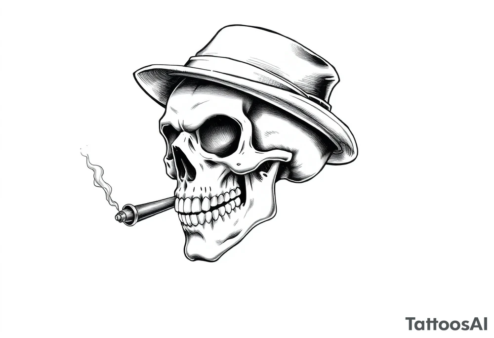 skull with cigar in his mouth,a mustache,a top-hat and money in a hand. tattoo idea