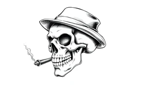 skull with cigar in his mouth,a mustache,a top-hat and money in a hand. tattoo idea