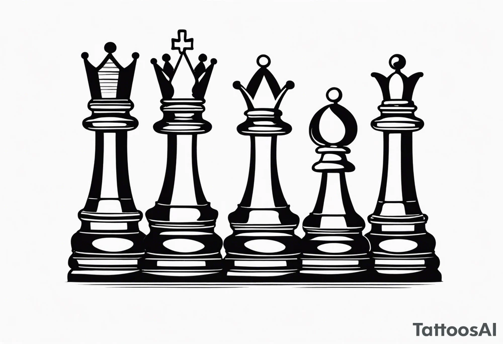 narrow rectangle strip made of chess queens and pawns holding hands tattoo idea