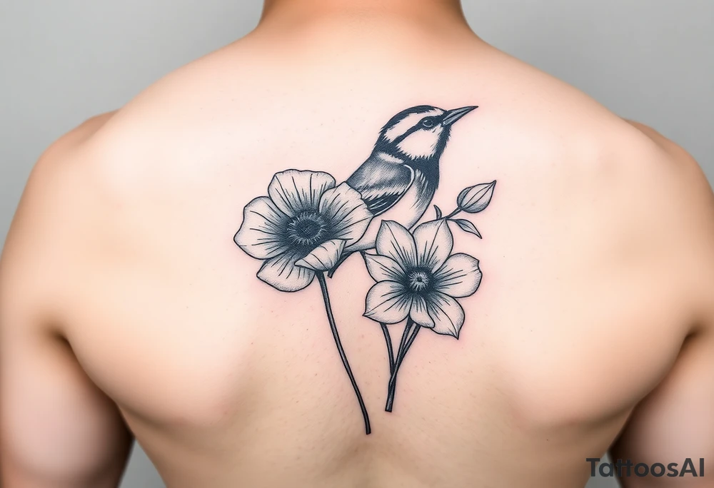 Small fantail with a poppy and a daffodil tattoo idea