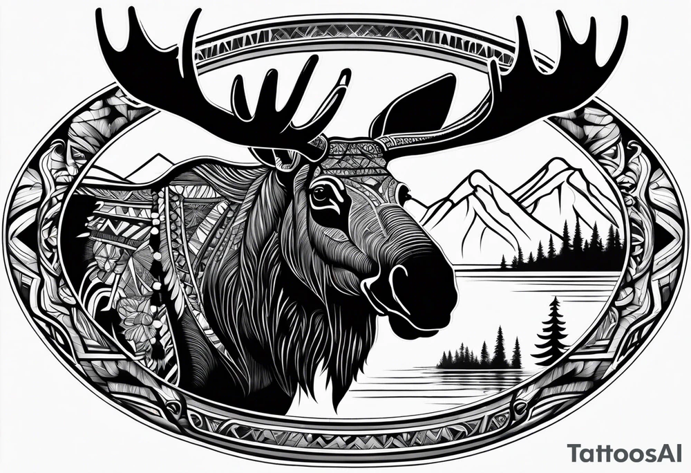 Native Moose at Lake tattoo idea