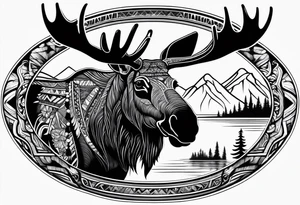 Native Moose at Lake tattoo idea