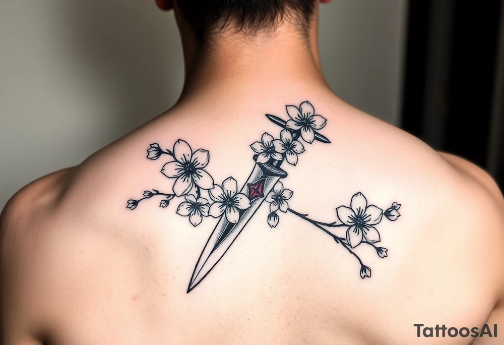 Dagger with cherry blossoms feminine but not cartoon like tattoo idea
