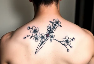 Dagger with cherry blossoms feminine but not cartoon like tattoo idea