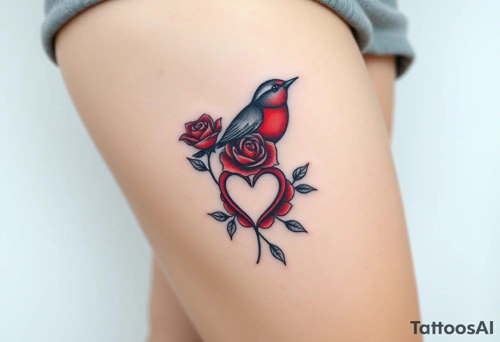 Robin bird and red rose with infinity heart tattoo idea