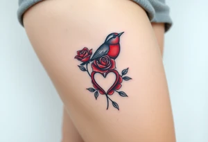 Robin bird and red rose with infinity heart tattoo idea