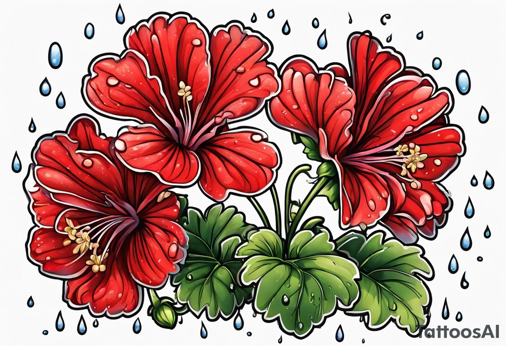 Red geraniums with rain dripping off tattoo idea
