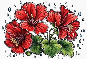 Red geraniums with rain dripping off tattoo idea