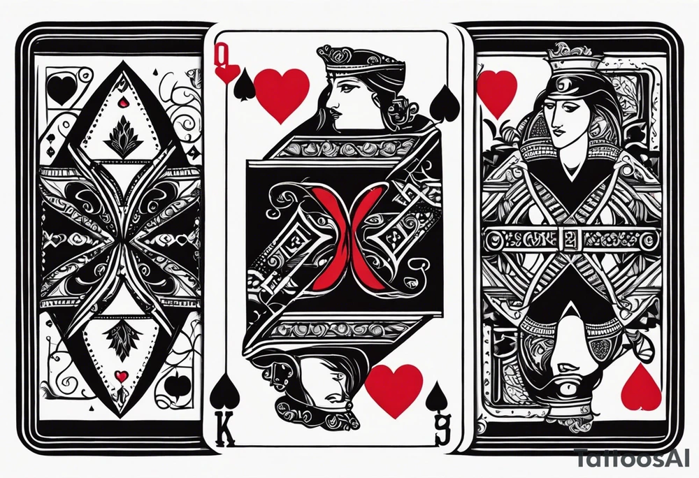 one playing card with both queen of hearts and king of spades in extreme minimalistic style tattoo idea