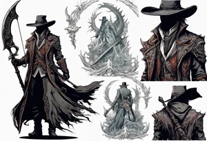 Bloodborne hunter, holding  scythe, howling, Dual wielding tattoo idea