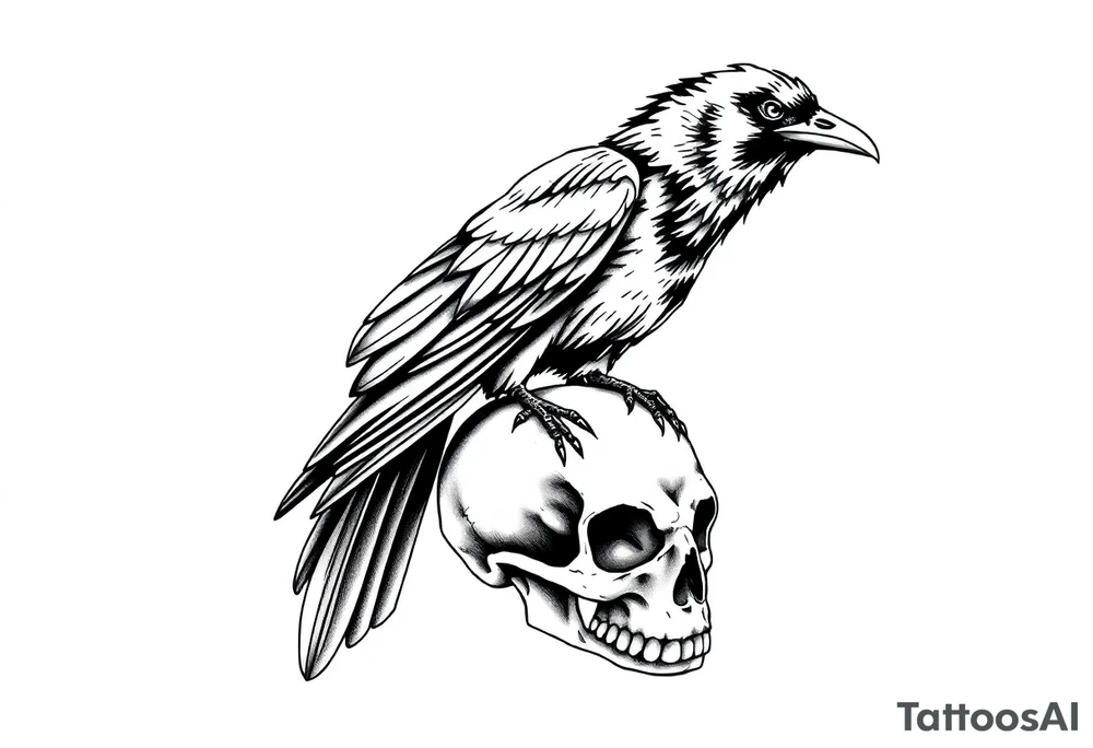 crow perched on skull tattoo idea