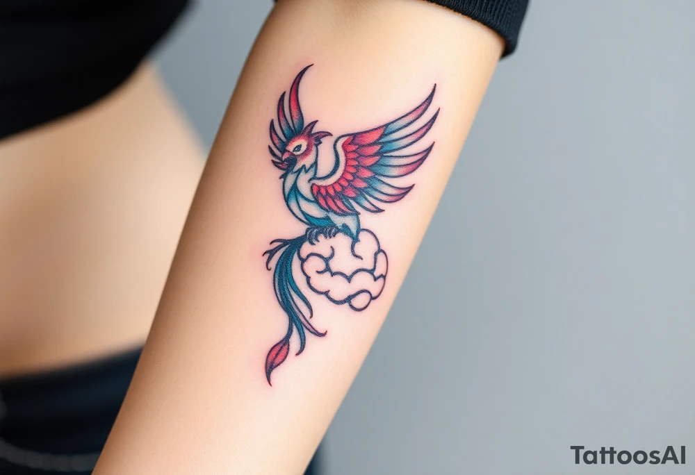 A phoenix rising out of a brain colorful tattoo idea