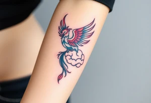 A phoenix rising out of a brain colorful tattoo idea