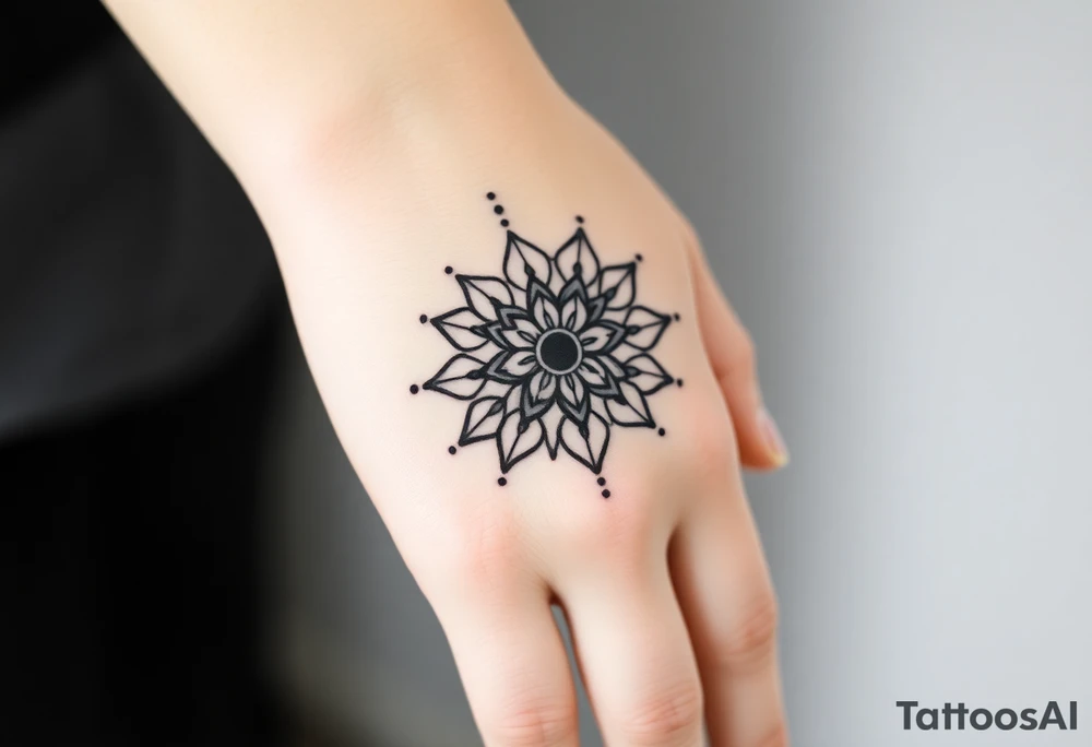 Lotus mandala extends into back of hand tattoo idea