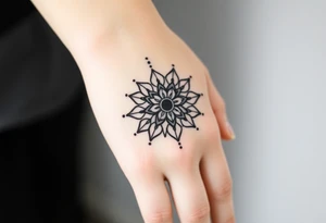 Lotus mandala extends into back of hand tattoo idea