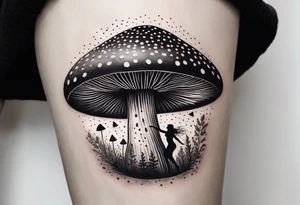 woman dancing around a mushroom tattoo idea
