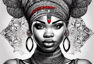 exu africano realista em preto e cinza com tons de vermelho tattoo idea