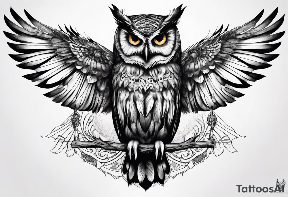 An owl with Dead head moth wings tattoo idea