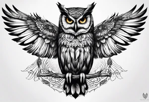 An owl with Dead head moth wings tattoo idea