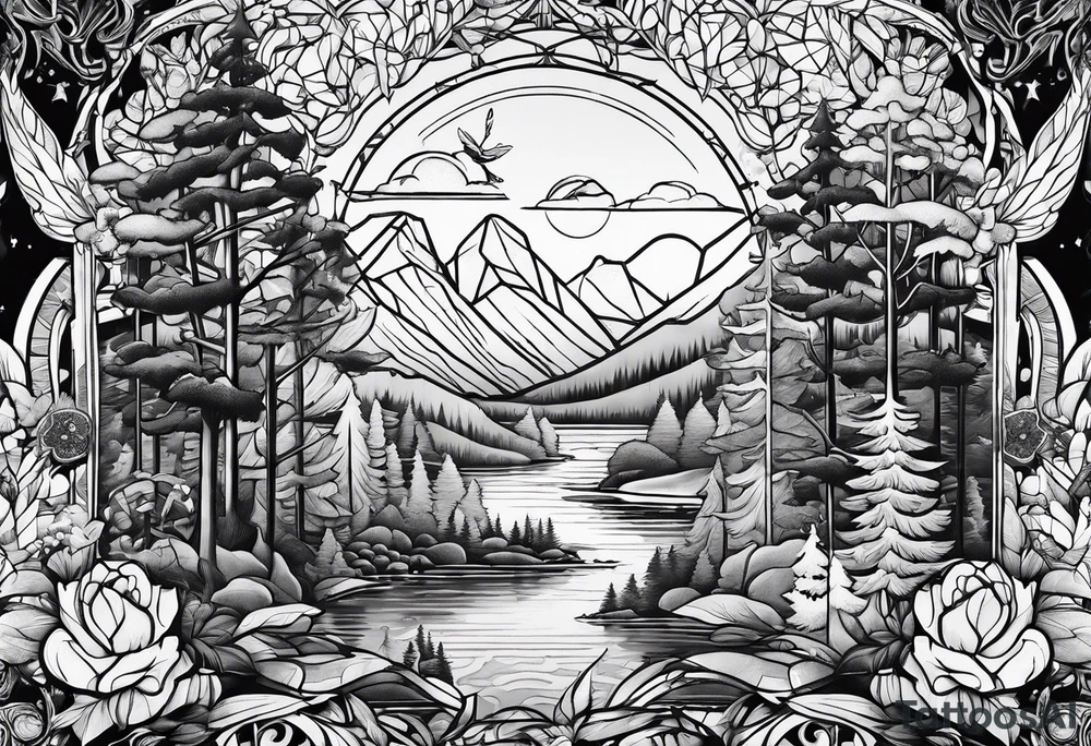 forest, lineswork tattoo idea
