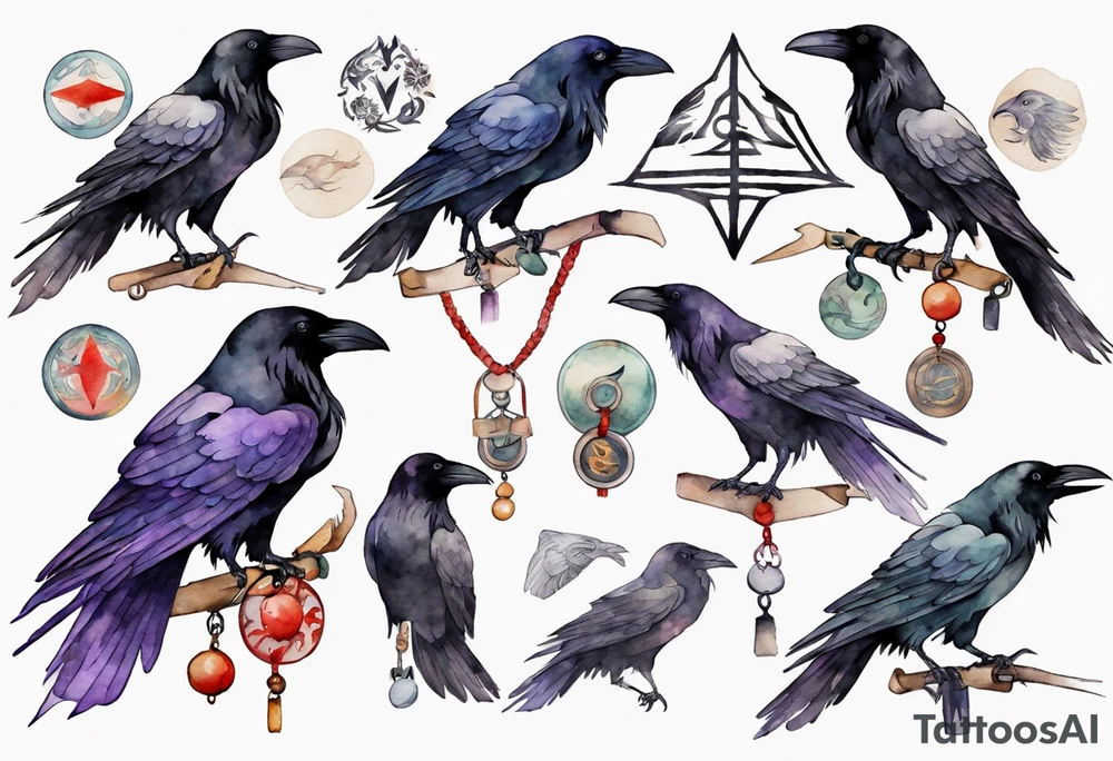 a raven wearing an amulet tattoo idea