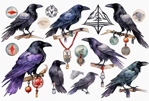 a raven wearing an amulet tattoo idea