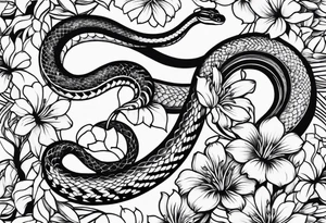 small simple snake with large flowers and long vines extending up and down tattoo idea