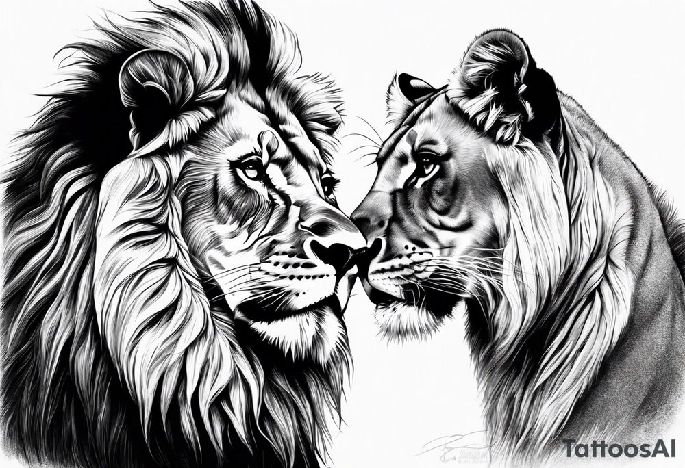 lion and lioness kissing tattoo idea