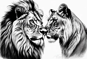 lion and lioness kissing tattoo idea