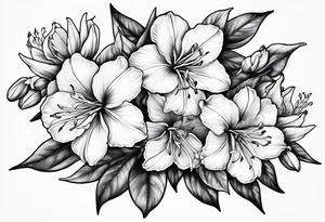 5-petal azaleas with buds along a long branch tattoo idea